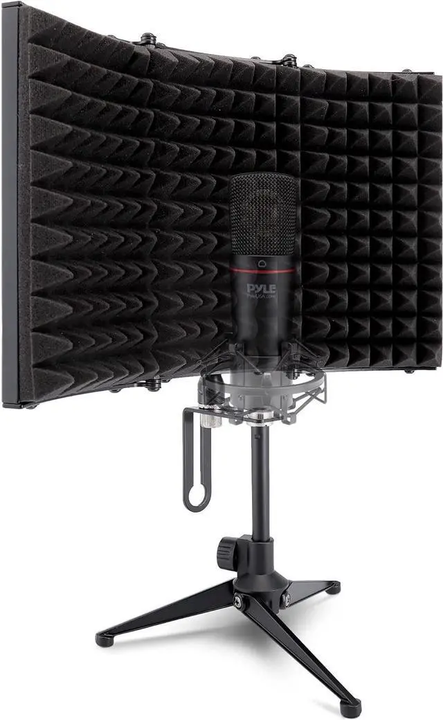 Main image of Sound Isolation Recording Booth Shield - 2" Thick Foldable Studio Microphone Dampening Filter Foam Cube, Audio Acoustic Noise Isolator Platform Pads w/ Wedgie Padding, Tripod Base Stand