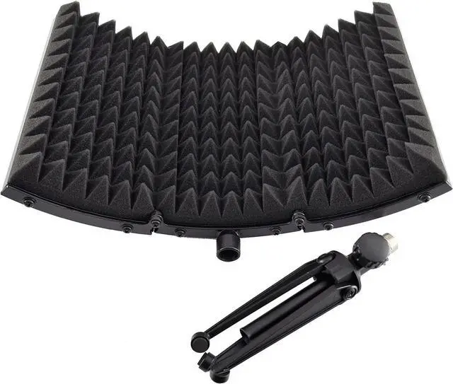 Alt view image 2 of 7 - Sound Isolation Recording Booth Shield - 2" Thick Foldable Studio Microphone Dampening Filter Foam Cube, Audio Acoustic Noise Isolator Platform Pads w/ Wedgie Padding, Tripod Base Stand