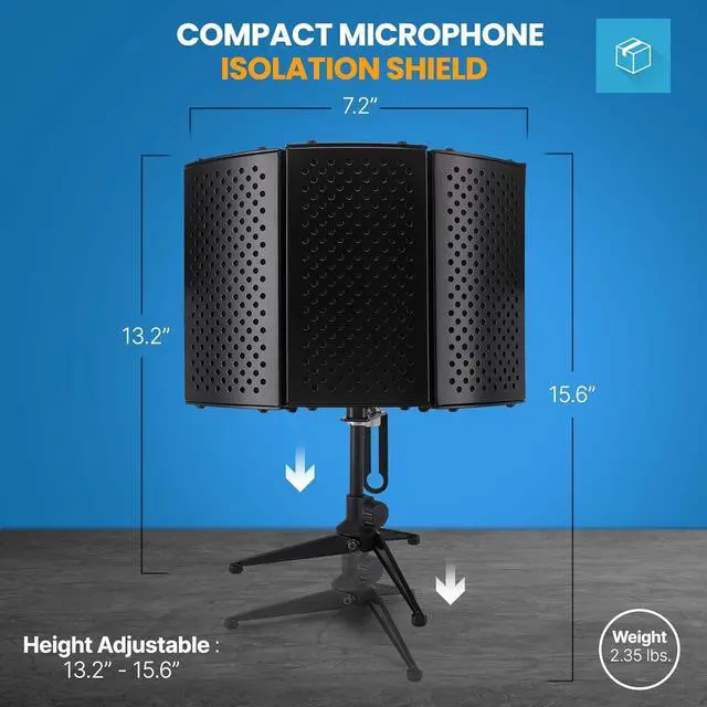 Alt view image 3 of 7 - Sound Isolation Recording Booth Shield - 2" Thick Foldable Studio Microphone Dampening Filter Foam Cube, Audio Acoustic Noise Isolator Platform Pads w/ Wedgie Padding, Tripod Base Stand