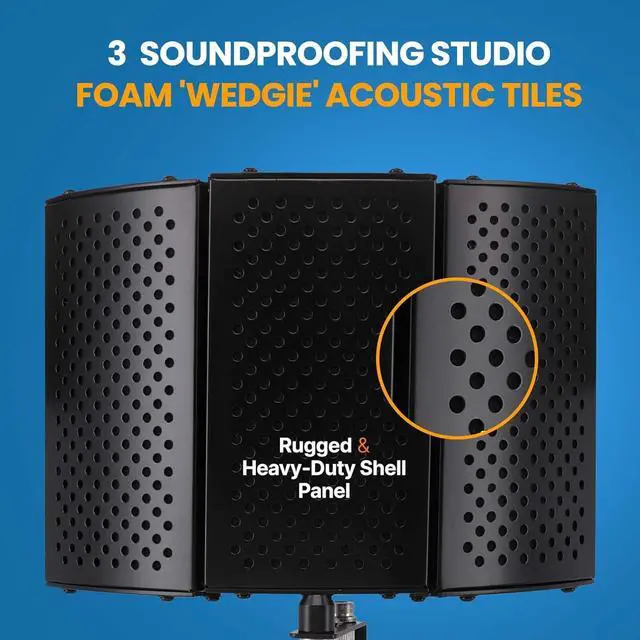 Alt view image 5 of 7 - Sound Isolation Recording Booth Shield - 2" Thick Foldable Studio Microphone Dampening Filter Foam Cube, Audio Acoustic Noise Isolator Platform Pads w/ Wedgie Padding, Tripod Base Stand