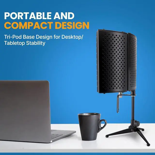Alt view image 6 of 7 - Sound Isolation Recording Booth Shield - 2" Thick Foldable Studio Microphone Dampening Filter Foam Cube, Audio Acoustic Noise Isolator Platform Pads w/ Wedgie Padding, Tripod Base Stand