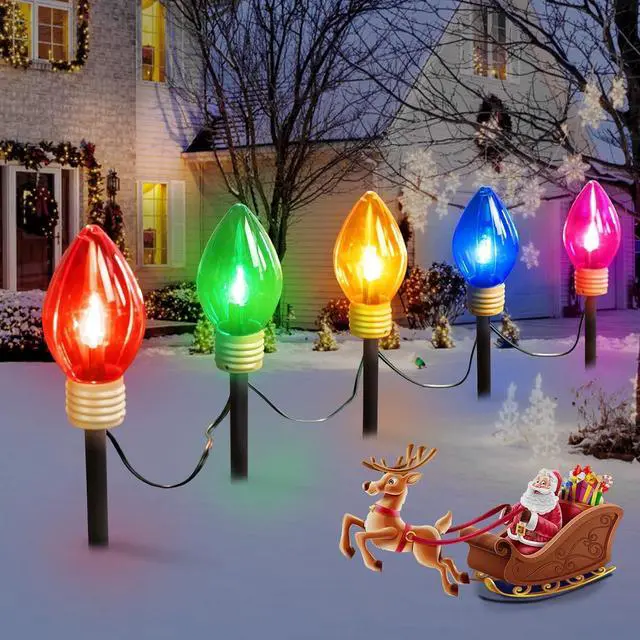 Main image of Jumbo C9 Christmas Pathway Lights Outdoor - 2 Pack Total 17 Feet 10 LED C9 Walkway Lights, Multicolor Jumbo Light Christmas Bulb Light Outdoor Decorations for Lawn Holiday Outside Yard Garden