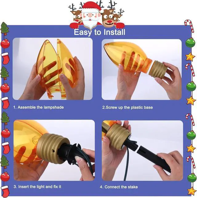 Alt view image 6 of 6 - 2 Pack Christmas Lights Jumbo C9 Outdoor Lawn Decorations with Pathway Marker Stakes, 8.5Ft C7 Lights Covered Jumbo Glitter Multicolor Bulb for Holiday Outside Yard Garden Decor, 10 Lights