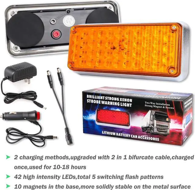 Alt view image 4 of 6 - 2pcs Magnetic Strobe Flashing Hazard Amber beacon Lights for Trucks Trailer Vehicles Wireless Portable 42 LED Trailer Tail Plow Marker Warning Rechargeable Overside Road Light 5 Patterns