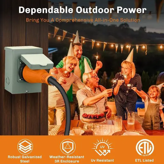 Alt view image 3 of 7 - 50 Amp Generator Inlet Box - NEMA SS2-50P Power Inlet Box for 3R 3-Prong Generator Cord, 125/250V, 12500W Weatherproof Outdoor 50a Power Inlet Box - ETL Listed, Best Partner in Emergencies