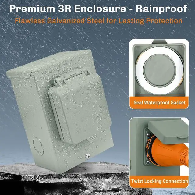 Alt view image 4 of 7 - 50 Amp Generator Inlet Box - NEMA SS2-50P Power Inlet Box for 3R 3-Prong Generator Cord, 125/250V, 12500W Weatherproof Outdoor 50a Power Inlet Box - ETL Listed, Best Partner in Emergencies