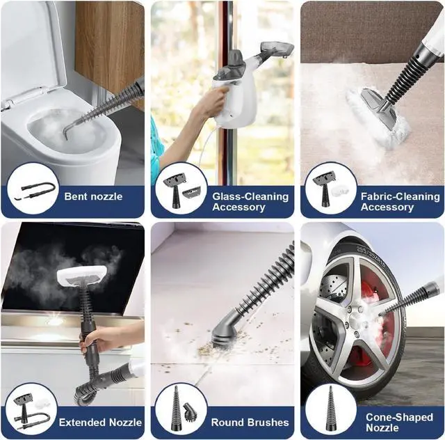 Alt view image 5 of 7 - Handheld Steam Cleaner, Steam Cleaner with 16 PCS Accessory & Safety Lock, 500ML Large Capacity Natural Surface Steam for Cleaning, Multipurpose Steam Cleaner for Home, Car, Bathroom, Grease(White)