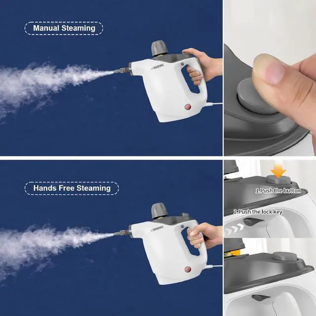 Alt view image 4 of 7 - Handheld Steam Cleaner, Steam Cleaner with 16 PCS Accessory & Safety Lock, 500ML Large Capacity Natural Surface Steam for Cleaning, Multipurpose Steam Cleaner for Home, Car, Bathroom, Grease(White)