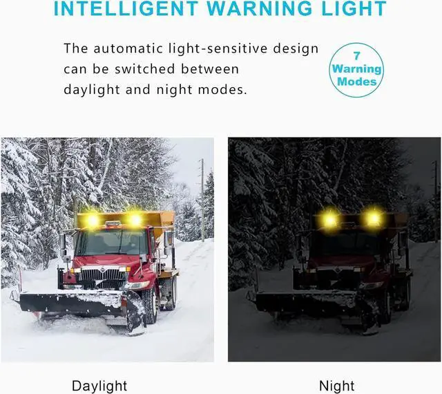 Alt view image 2 of 7 - Class I Big LED Beacon Light 6.6", 80W Automatic Light-sensitive Warning Caution Lights,Rooftop Permanet Mount Flashing Strobe Lights for Construction Vehicles Trucks Car