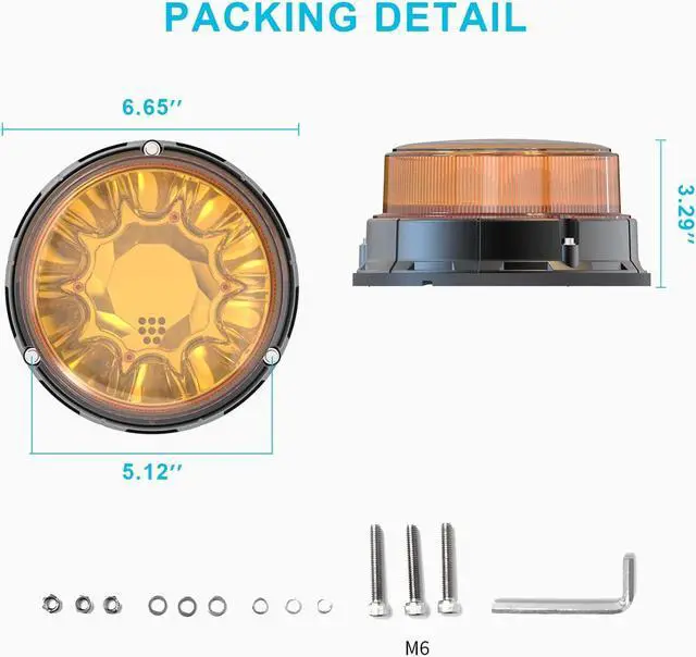 Alt view image 6 of 7 - Class I Big LED Beacon Light 6.6", 80W Automatic Light-sensitive Warning Caution Lights,Rooftop Permanet Mount Flashing Strobe Lights for Construction Vehicles Trucks Car