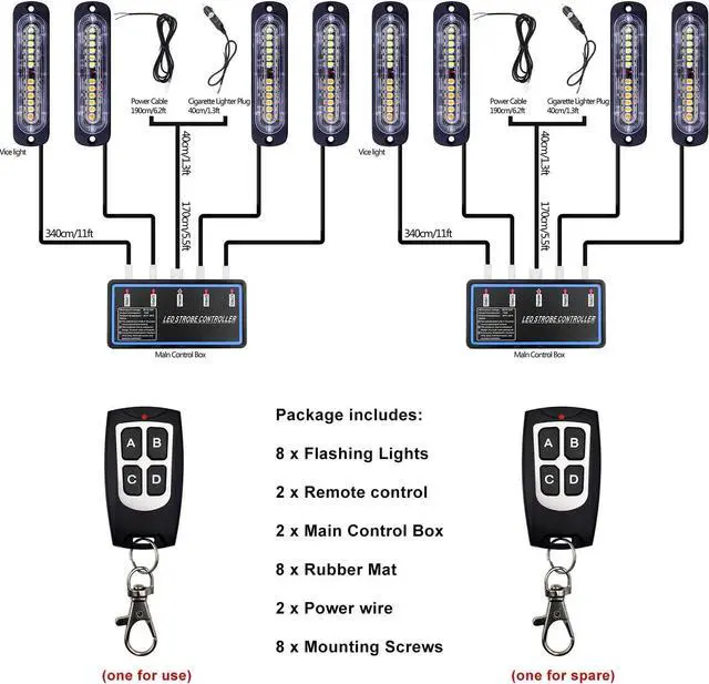 Alt view image 2 of 5 - E Led Strobe Lights for Trucks Vehicles Suvs, 12-24 8pcs Emergency Warning Caution Hazard Construction Ultra Slim Sync Car with Control Box Surface Mount (White Amber)