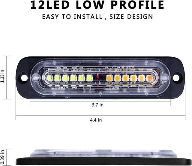 Alt view image 4 of 5 - E Led Strobe Lights for Trucks Vehicles Suvs, 12-24 8pcs Emergency Warning Caution Hazard Construction Ultra Slim Sync Car with Control Box Surface Mount (White Amber)