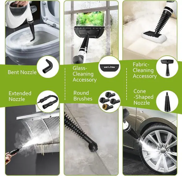 Alt view image 5 of 7 - Pressurized Handheld Multi-Surface Natural Steam Cleaner with 12 pcs Accessories, Multi-Purpose Steamer for Home Use, Steamer for Cleaning Floor, Upholstery, Grout and Car