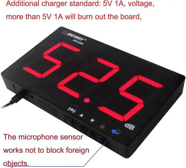 Alt view image 2 of 7 - SW-525A 30-130dB Digital Sound Level Meter with Large LCD Display Noise Meter Decibel Wall Mounted Hanging (525A)