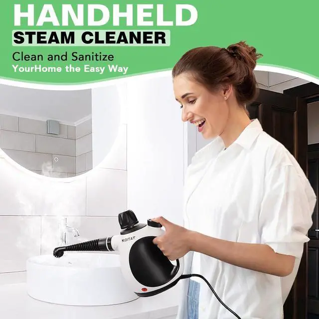 Alt view image 3 of 7 - Steam Cleaner, Handheld Pressurized Steamer with 10-Piece Accessory Set, Multipurpose Portable Upholstery Steamer Cleaning with Safety Lock, All Natural Steam Cleaner for Home, Upholstery, Car, Floor