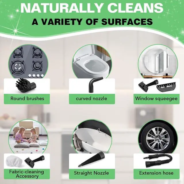 Alt view image 7 of 7 - Steam Cleaner, Handheld Pressurized Steamer with 10-Piece Accessory Set, Multipurpose Portable Upholstery Steamer Cleaning with Safety Lock, All Natural Steam Cleaner for Home, Upholstery, Car, Floor