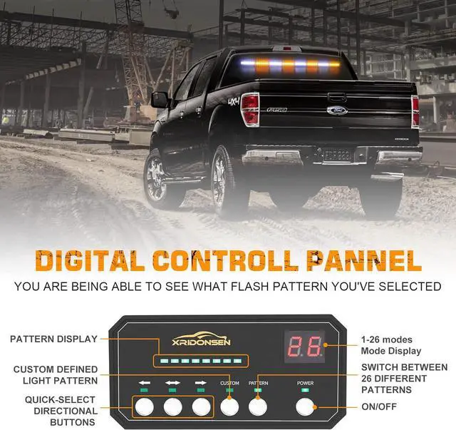 Alt view image 4 of 6 - 35 inch Traffic Advisor Light Bar 48 LED Strobe Lights Amber White Emergency Safety Warning Lights Front/Rear Window w/Display Controller for Construction Vehicles plow/Tow Trucks Wreckers