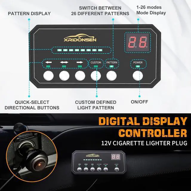 Alt view image 4 of 6 - 35 inch Traffic Advisor Light Bar 144 LED Green Amber strobe lights Emergency Warning Flashing Safety Interior Windshield w/Directional Arrow for Construction Vehicles plow Trucks