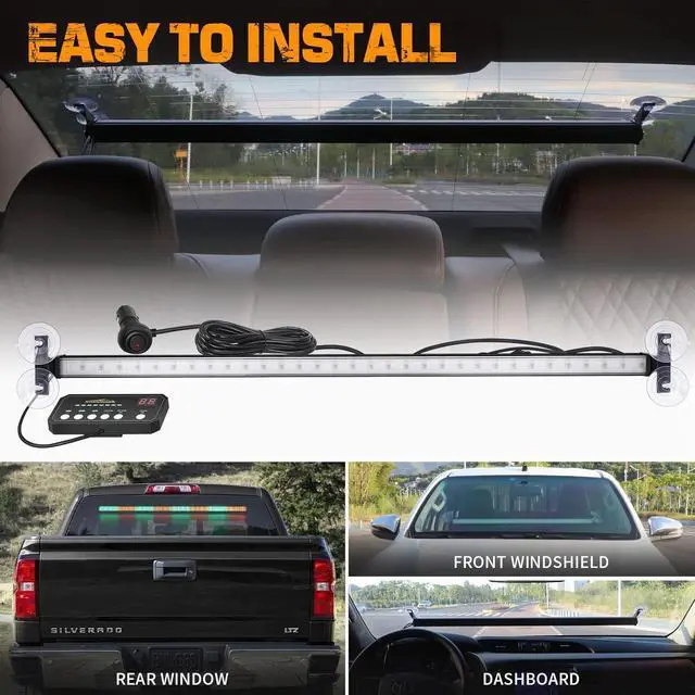 Alt view image 5 of 6 - 35 inch Traffic Advisor Light Bar 144 LED Green Amber strobe lights Emergency Warning Flashing Safety Interior Windshield w/Directional Arrow for Construction Vehicles plow Trucks