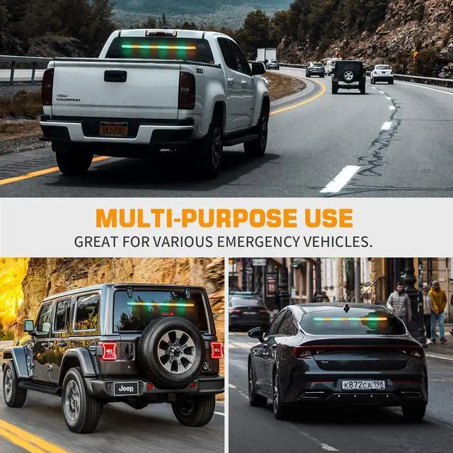 Alt view image 6 of 6 - 35 inch Traffic Advisor Light Bar 144 LED Green Amber strobe lights Emergency Warning Flashing Safety Interior Windshield w/Directional Arrow for Construction Vehicles plow Trucks