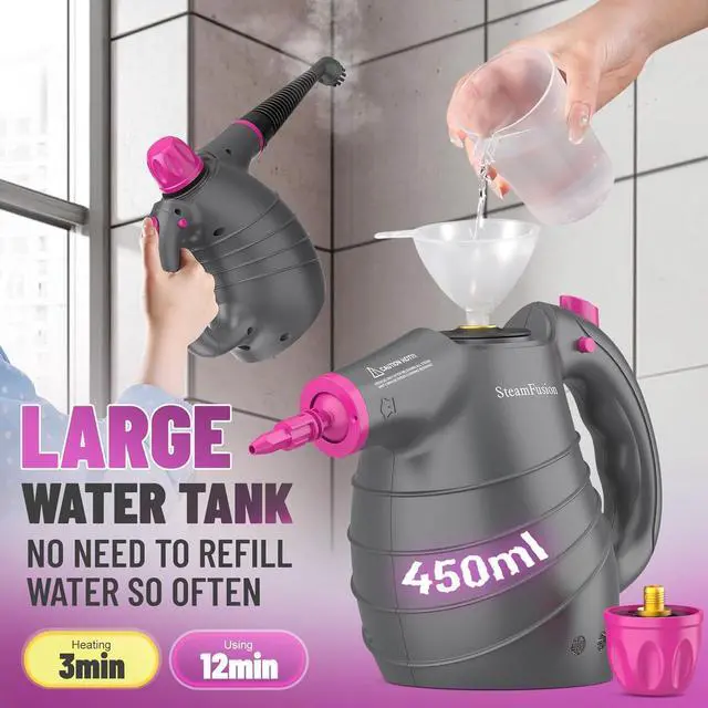 Alt view image 6 of 7 - Handheld Steam Cleaner with 10pcs Accessories&Safety Lock, Multi-Purpose Natural Deep Cleaning Steamer, Multi-Surface Steamer for Cleaning Home, Car, Upholstery, Grout, Grime and Grease