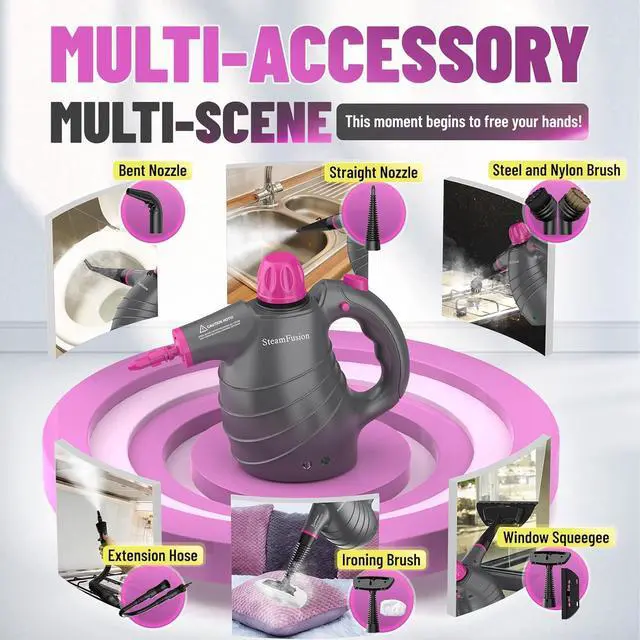 Alt view image 7 of 7 - Handheld Steam Cleaner with 10pcs Accessories&Safety Lock, Multi-Purpose Natural Deep Cleaning Steamer, Multi-Surface Steamer for Cleaning Home, Car, Upholstery, Grout, Grime and Grease
