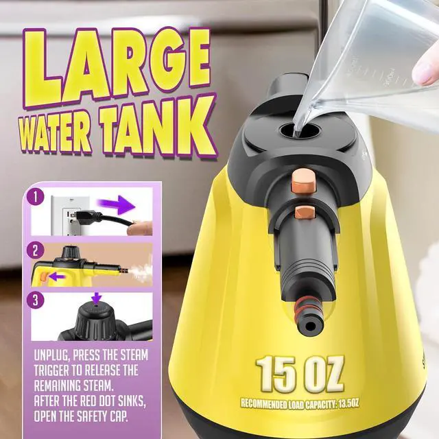 Alt view image 7 of 7 - Natural Multi-Surface Handheld Steam Cleaner with 10 Accessories, 13OZ Pressurized Multipurpose On Demand Steam Cleaner for Home, Steamer for Cleaning Dirt, Grease, Grout, Tile, Floor, Couch and Car