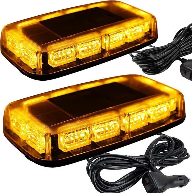 Main image of 2pcs 48LED Roof Top Strobe Lights, High Visibility Emergency Safety Warning LED Mini Strobe Light bar with Magnetic Base for 12-24V Snow Plow, Trucks, Construction Vehicles (Amber)