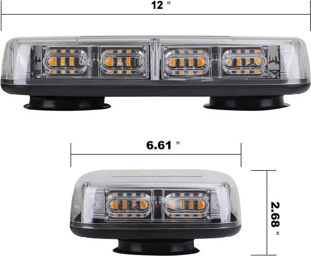 Alt view image 3 of 6 - 2pcs 48LED Roof Top Strobe Lights, High Visibility Emergency Safety Warning LED Mini Strobe Light bar with Magnetic Base for 12-24V Snow Plow, Trucks, Construction Vehicles (Amber)