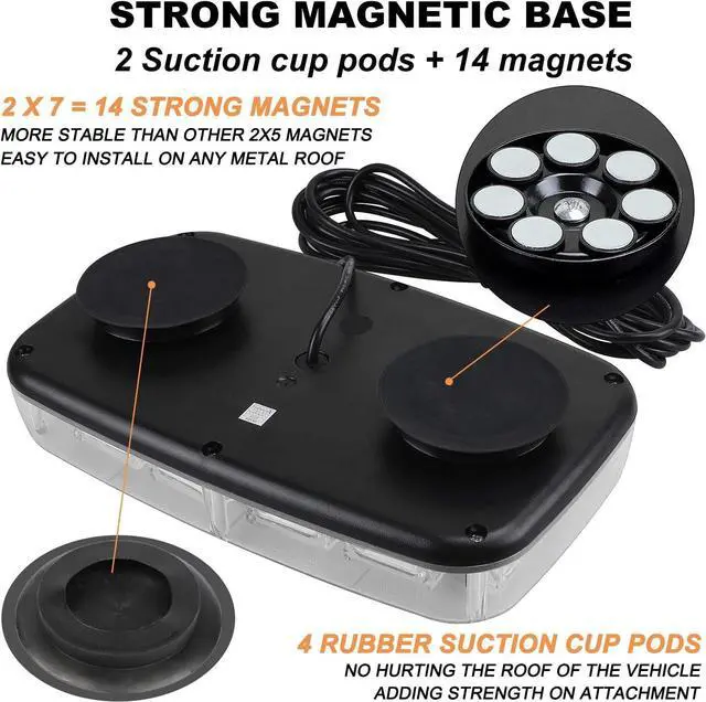 Alt view image 4 of 6 - 2pcs 48LED Roof Top Strobe Lights, High Visibility Emergency Safety Warning LED Mini Strobe Light bar with Magnetic Base for 12-24V Snow Plow, Trucks, Construction Vehicles (Amber)