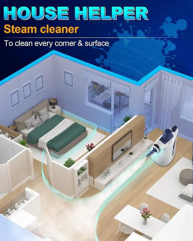 Alt view image 5 of 7 - Handheld Pressurized Steam Cleaner with 11-Piece Accessory Set, Multi-Surface Steamer for Cleaning, All Natural Steam Cleaner for Home, Upholstery, Car, Floor, Grout and Tile