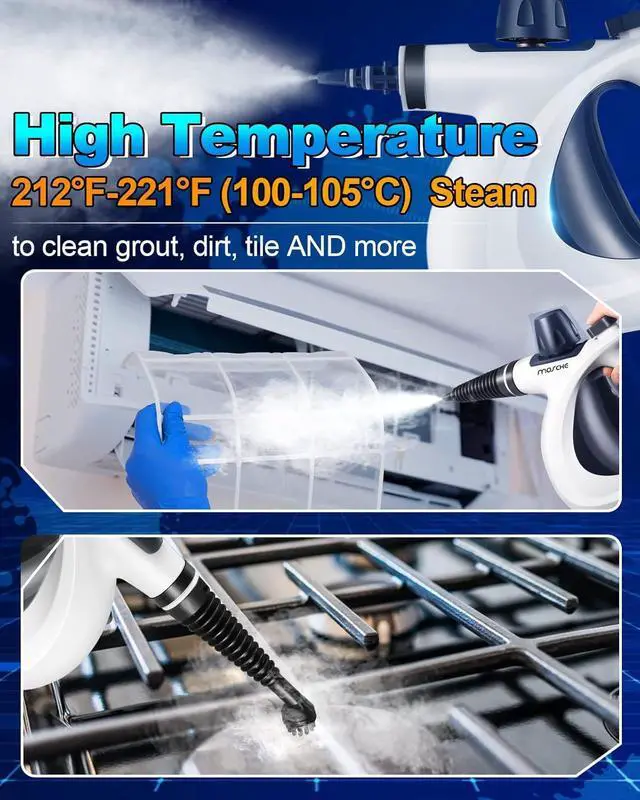 Alt view image 6 of 7 - Handheld Pressurized Steam Cleaner with 11-Piece Accessory Set, Multi-Surface Steamer for Cleaning, All Natural Steam Cleaner for Home, Upholstery, Car, Floor, Grout and Tile