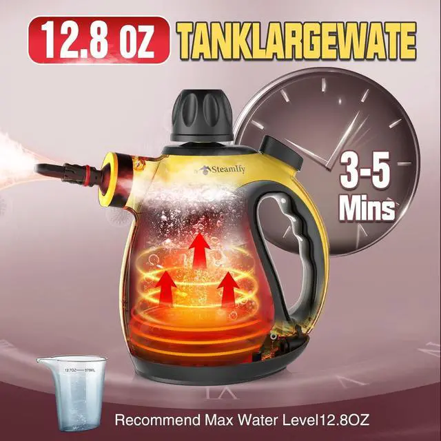 Alt view image 7 of 7 - Pressurized Handheld Steam Cleaner for Home, Multi-Surface Steamer with 12 Accessories, 12.8oz Natural Steamer for Cleaning Car, Bathroom, Shower, Upholstery, Grout, Window, Grime, Grease