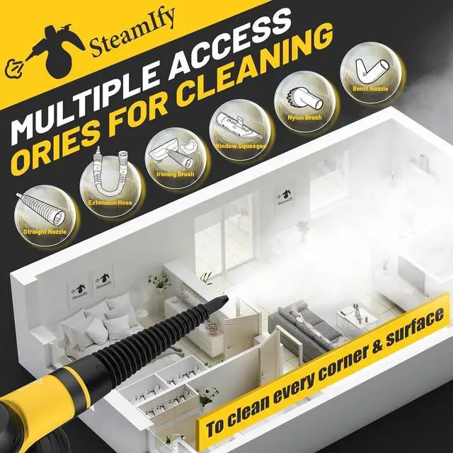 Alt view image 4 of 7 - Pressurized Handheld Steam Cleaner with 10pcs Accessories & Safety Lock, Multi-Purpose & Powerful Home Use Steamer for Cleaning, Car, Bathroom, Shower, Upholstery, Grout, Window, Grime,Grease