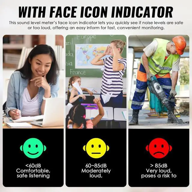 Alt view image 5 of 7 - 30~130dB Sound Level Meter, 13 inches LCD Display Wall Hanging Sound Gauge, Noise Level Detector, Decibel Monitoring Device, Time, Temperature, Humidity for Studio Classroom Home
