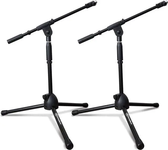 Main image of Low-Profile Microphone Tripod Stand with Boom Arm | Adjustable Height Short Floor Mic Stand with Boom | Kick Drum Mike Stands |Guitar Amp Stands (2-Pack)