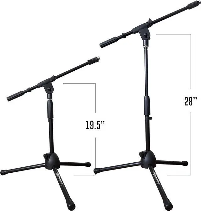 Alt view image 2 of 7 - Low-Profile Microphone Tripod Stand with Boom Arm | Adjustable Height Short Floor Mic Stand with Boom | Kick Drum Mike Stands |Guitar Amp Stands (2-Pack)