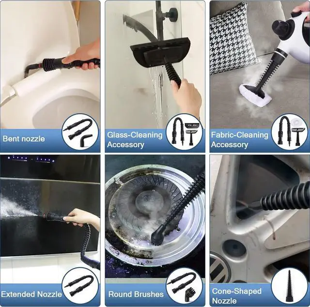 Alt view image 3 of 6 - Handheld Steam Cleaner, Steam Cleaner for Home with 10 Accessory Kit, Multipurpose Portable Upholstery Steamer Cleaning with Safety Lock to Remove Grime, Grease, and More, White