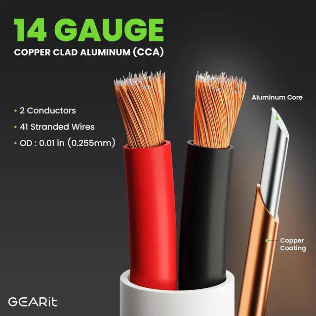Alt view image 3 of 7 - 14/2 Speaker Wire (200 Feet) 14 Gauge (Copper Clad Aluminum) - Fire Safety in Wall Rated Audio Speaker Wire Cable / CL2 Rated / 2 Conductors - CCA, 200ft