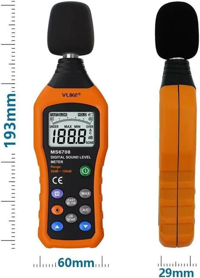Alt view image 4 of 7 - LCD Digital Audio Decibel Meter Sound Level Meter Noise Level Meter Sound Monitor dB Meter Noise Measurement Measuring 30 dB to 130 dB A/C Mode (Batteries Not Include)