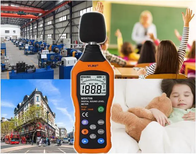 Alt view image 7 of 7 - LCD Digital Audio Decibel Meter Sound Level Meter Noise Level Meter Sound Monitor dB Meter Noise Measurement Measuring 30 dB to 130 dB A/C Mode (Batteries Not Include)