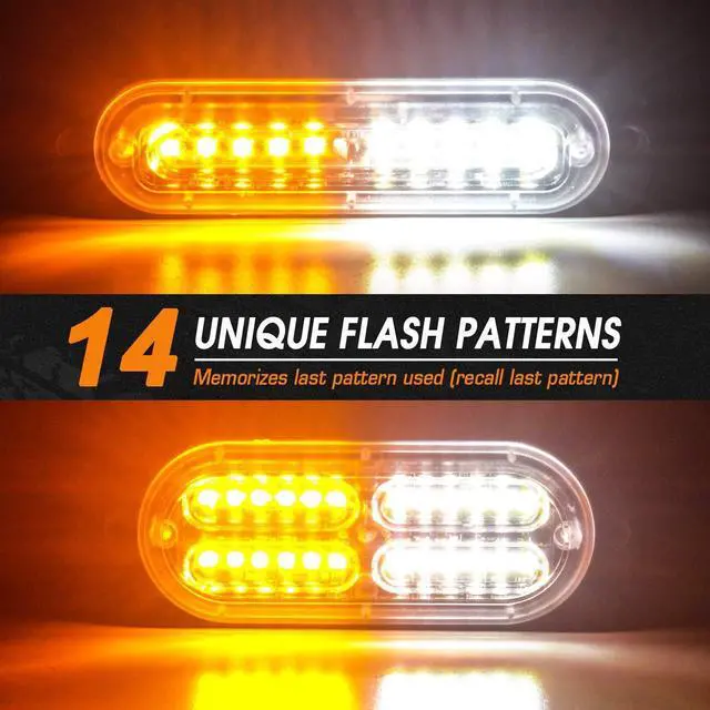 Alt view image 3 of 7 - 8pcs Ultra Slim Sync Feature Car Truck Surface Mount Emergency Hazard Warning Strobe light with Strobe Controller and Wiring Harness (Amber & White)