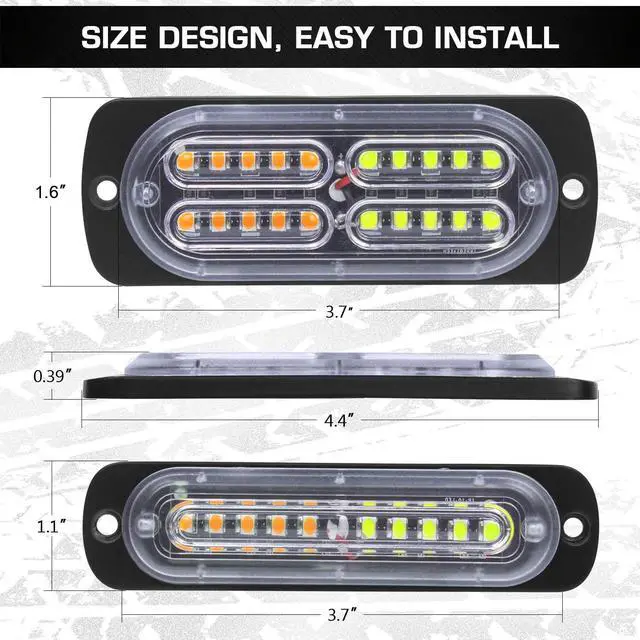 Alt view image 7 of 7 - 8pcs Ultra Slim Sync Feature Car Truck Surface Mount Emergency Hazard Warning Strobe light with Strobe Controller and Wiring Harness (Amber & White)