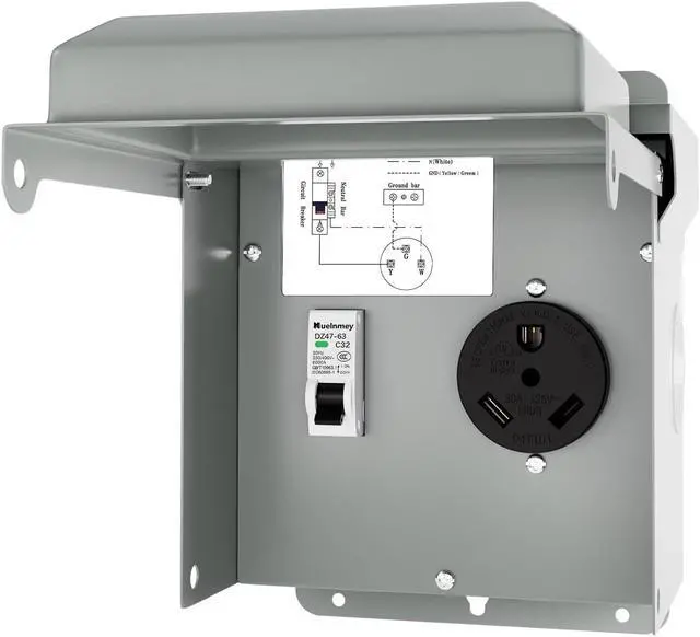 Main image of 30Amp Temporary Power Panel RV Power Outlet Box with Circuit Breaker for 125V/250V,Outdoor Pre-Wired Panel Weatherproof Circuit Breaker Box for RV/EV Electric Generators,etc.