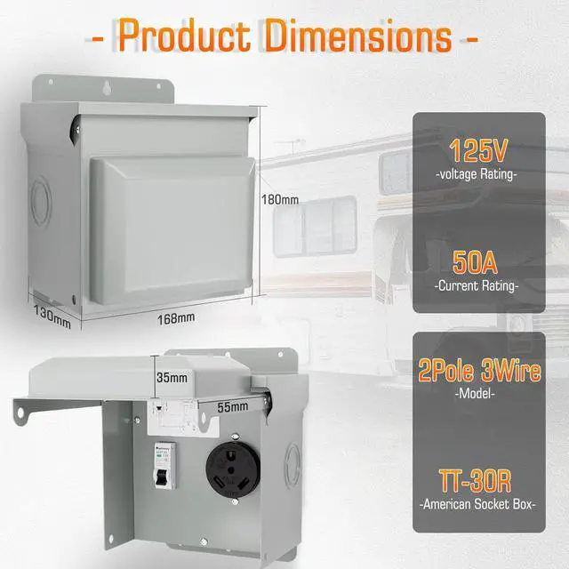 Alt view image 2 of 7 - 30Amp Temporary Power Panel RV Power Outlet Box with Circuit Breaker for 125V/250V,Outdoor Pre-Wired Panel Weatherproof Circuit Breaker Box for RV/EV Electric Generators,etc.