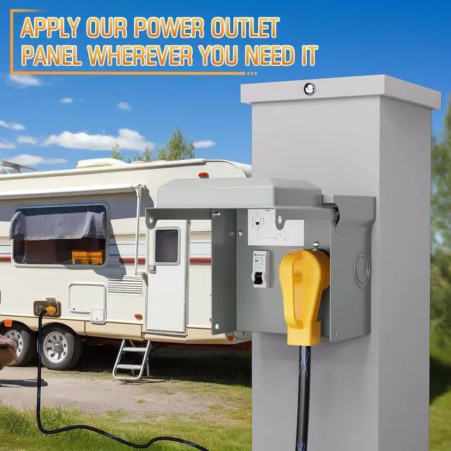Alt view image 3 of 7 - 30Amp Temporary Power Panel RV Power Outlet Box with Circuit Breaker for 125V/250V,Outdoor Pre-Wired Panel Weatherproof Circuit Breaker Box for RV/EV Electric Generators,etc.