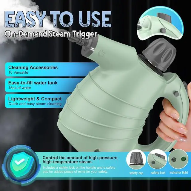 Alt view image 2 of 7 - Steam Cleaner, Pressurized Multi-Surface Handheld Steam Cleaner with Safety Lock, Chemical-Free Steam Cleaner for Home with 10 Accessories, Steamer for Cleaning Floor, Upholstery, Couch, Grout & Car