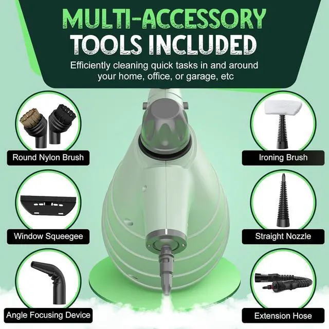 Alt view image 6 of 7 - Steam Cleaner, Pressurized Multi-Surface Handheld Steam Cleaner with Safety Lock, Chemical-Free Steam Cleaner for Home with 10 Accessories, Steamer for Cleaning Floor, Upholstery, Couch, Grout & Car