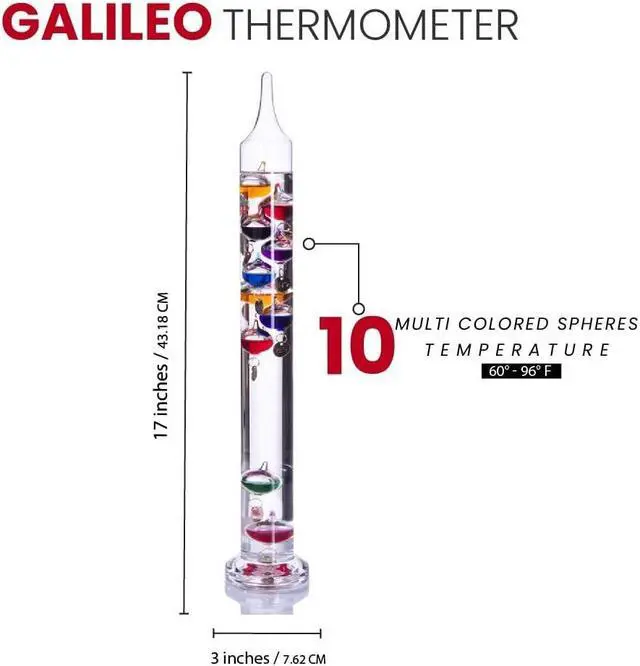 Alt view image 6 of 7 - Thermometer - Floating Glass Balls Fahrenheit Temperature Indicator - Fun and Decorative (17.5" Inches High, 10 Multi Colored Spheres)