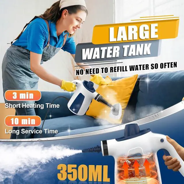 Alt view image 4 of 7 - Handheld Pressurized Steam Cleaner, Multi-Surface Steamer with 9 PCS Accessories for Cleaning,350ML Large Water Tank Multi-Purpose Steamer Upholstery Grout Steam Cleaner for Home, Floor and Furniture